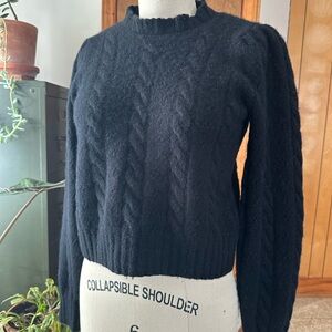 DOEN WOMENS BLACK APPOLINE CABLE KNIT SWEATER